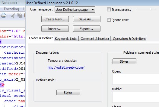 User Defined Language window